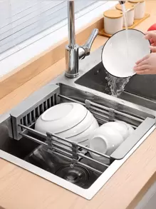 WHICHLIFE 1pc Stainless Steel Drain Rack, Modern Adjustable Dish Drain Basket For Kitchen - Grey - View 3