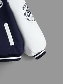 SHEIN EZwear Plus Letter Graphic Colourblock Drop Shoulder Varsity Jacket - Blue and White - View 4
