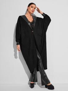 GAUTII Batwing Sleeve Open Front Hooded Coat - Black - View 4