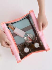 1pc Plane & Slogan Graphic Waterproof Lunch Bag - Orange - View 4