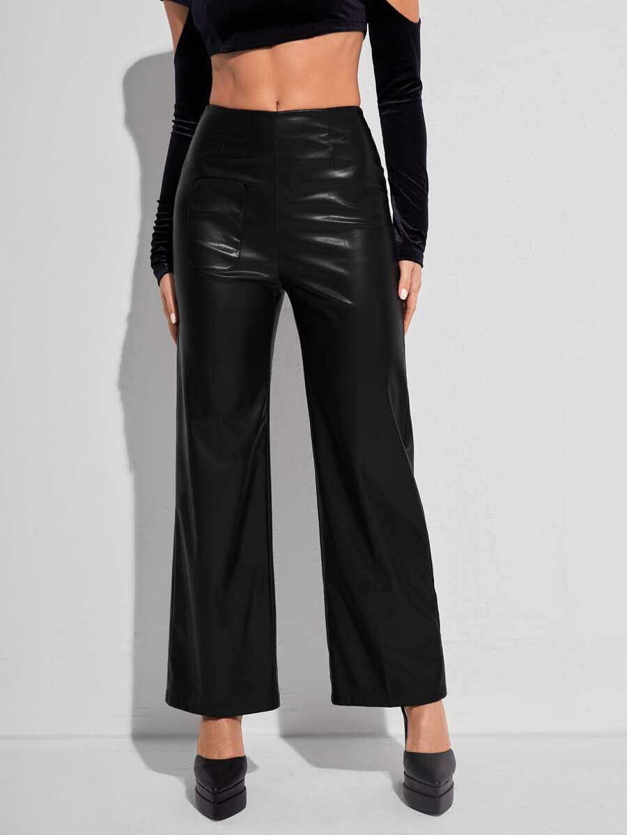 Duane Smith PU皮革直筒褲 - 黑色 - 查看 1