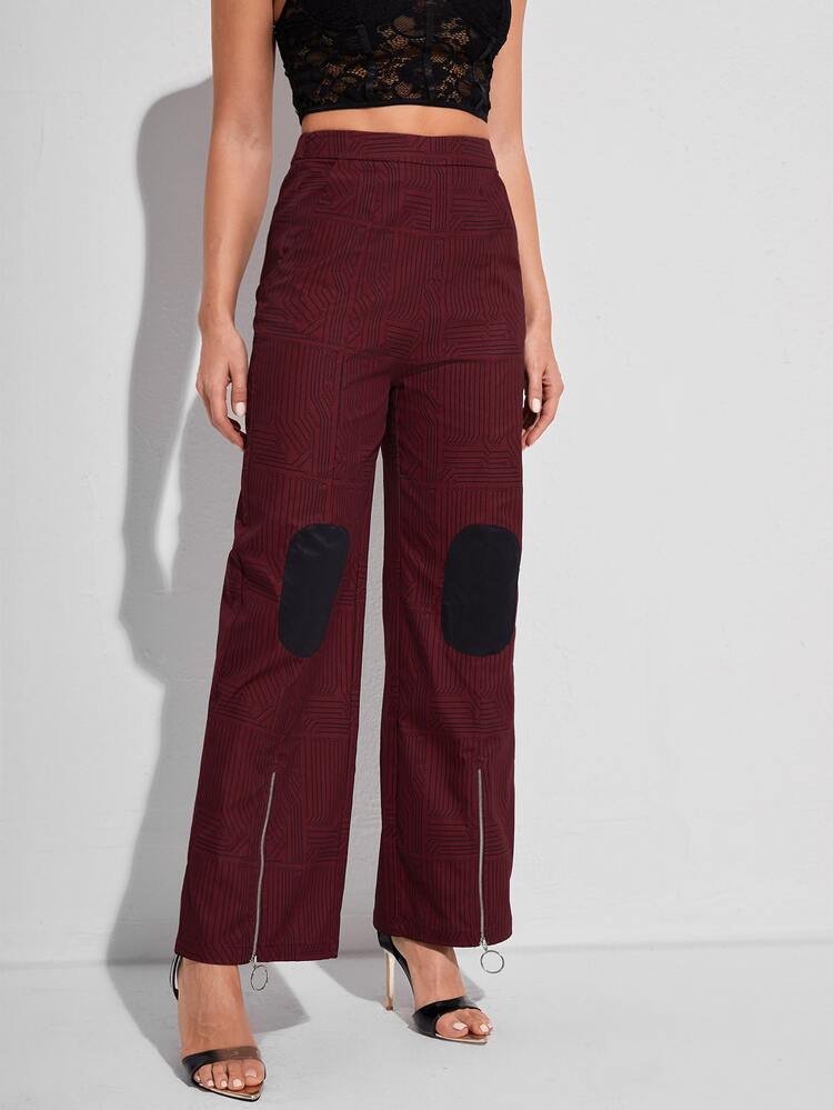 Duane Smith 高腰拉鍊下擺長褲 - 酒紅色 - 查看 3