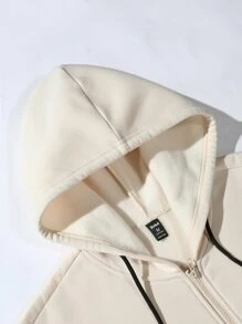 Manfinity EZcore 男款寬鬆設計口號圖形拉鍊連帽衫,設有保暖內裡和可調節束繩 - 卡其色 - 查看 4