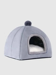 1 pieza Cama para mascotas con diseño de pompón ribete lanudo