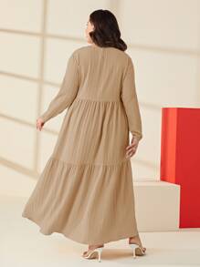 Mulvari Plus Solid Ruffle Hem Smock Dress - Khaki - View 2