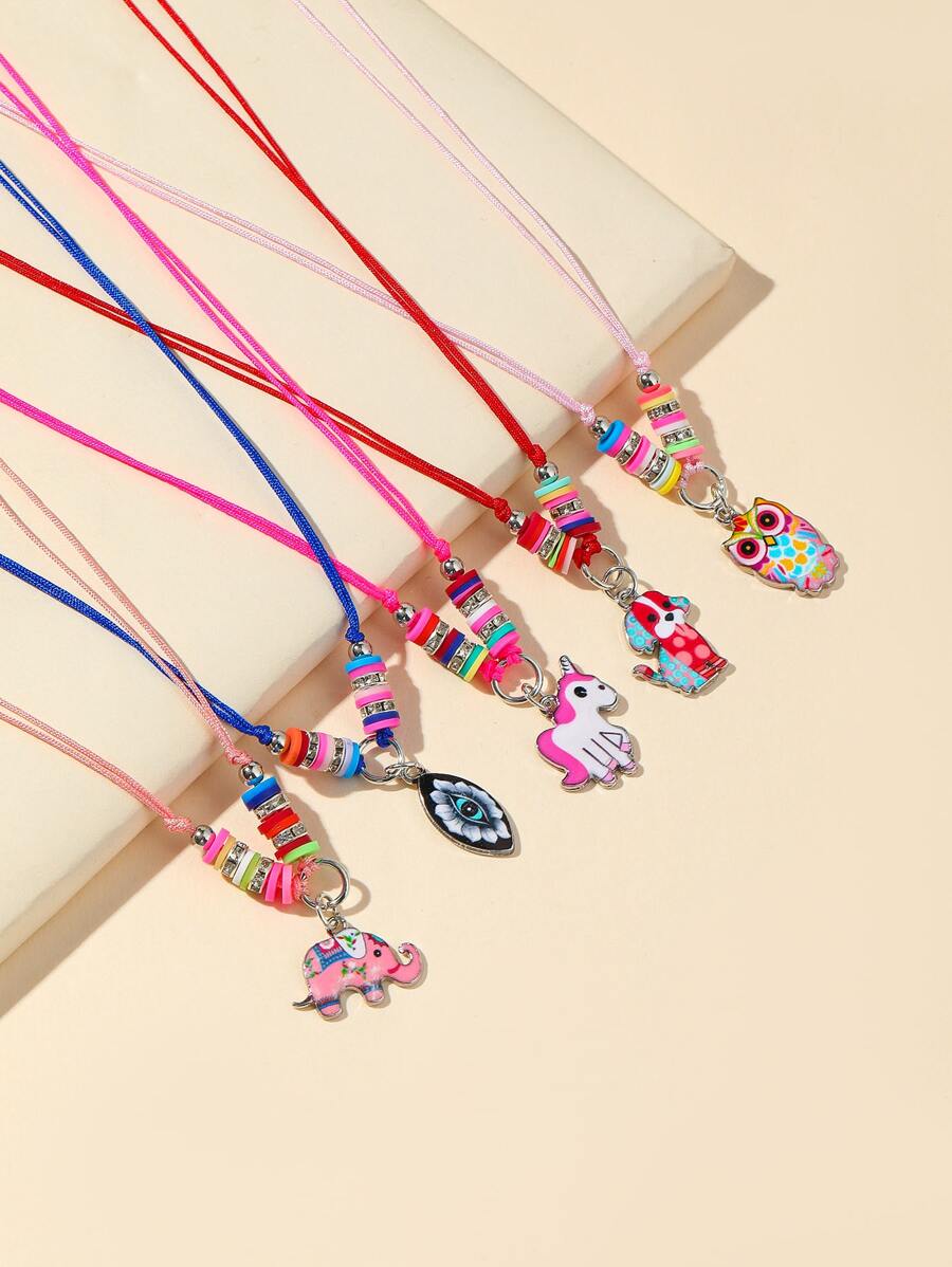 5pcs Elephant & Unicorn Charm Necklace - Multicolor - View 1