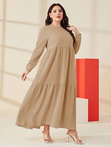 Mulvari Plus Solid Ruffle Hem Smock Dress - Khaki - View 4