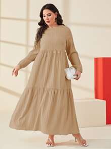 Mulvari Plus Solid Ruffle Hem Smock Dress - Khaki - View 5