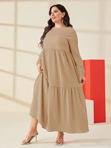 Mulvari Plus Solid Ruffle Hem Smock Dress - Khaki - View 6