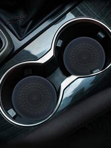 2pcs Flower Pattern Car Coaster - Black - View 2