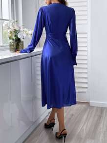 SHEIN Unity Draped Collar Ruched Side Dress - Blue - View 2