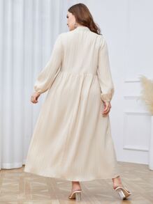 Mulvari Đầm Plus Size Nút phía trước Viên lá sen màu trơn Giải trí - Màu be - Xem 2