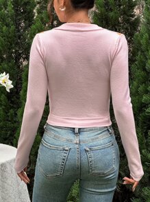 Jersey crop con patrón de rombo - Rosa - Ver 2