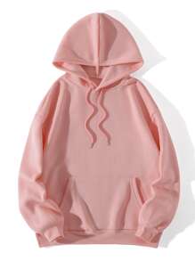 SHEIN EZwear Basketball & Letter Graphic Drawstring Thermal Lined Hoodie - Coral Pink - View 2