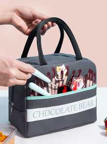 BRIVILAS 1pc Cartoon Dog & Letter Graphic Lunch Bag - Grey - View 2