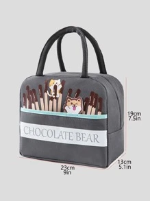 BRIVILAS 1pc Cartoon Dog & Letter Graphic Lunch Bag - Grey - View 3