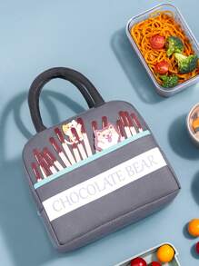 BRIVILAS 1pc Cartoon Dog & Letter Graphic Lunch Bag - Grey - View 4