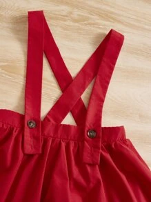 SHEIN Tween Girl Polka Dot & Heart Print Gigot Sleeve Tee & Suspender Skirt