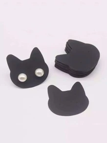 50入組卡通貓頭設計耳環收納架 - 黑色 - 查看 3
