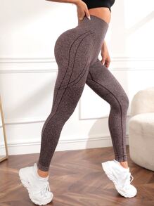 Yoga Basic Yoga Leggings Marled Knit Seamless Tummy Control Gym Tights - Mauve Purple - View 1