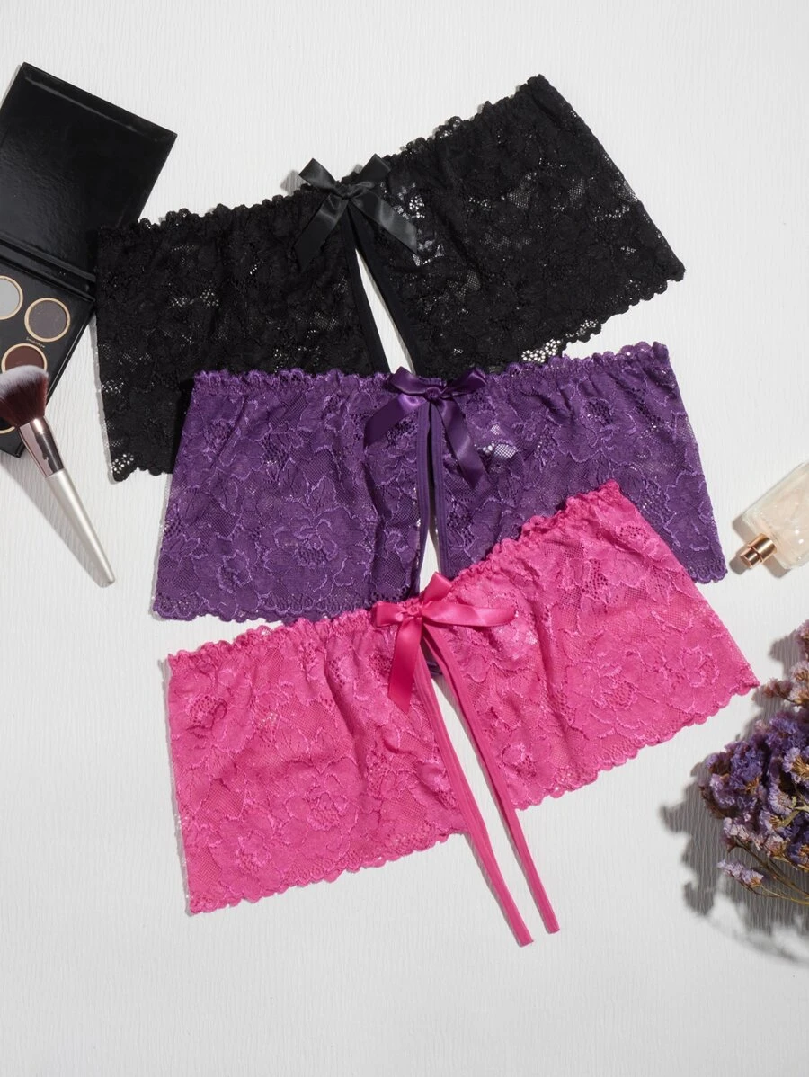 Classic Sexy Plus 3pack Floral Lace Crotchless Panty - Multicolor - View 1