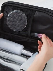 1个黑色菱形大容量加厚化妆包，带大镜子，适合女性和女孩，可作化妆包、护肤包、洗漱包、收纳袋，旅行必备、邮轮必备、宿舍必备，也可作婚礼伴娘礼物、母亲节礼物、生日礼物、送给朋友和老师的礼物，家居装饰，浴室客厅床边化妆品收纳包，指甲油收纳包。