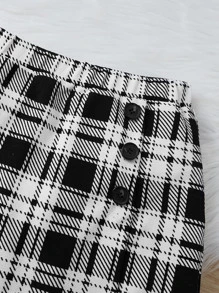 SHEIN Girls Plaid Print Button Front Skort - Black and White - View 4