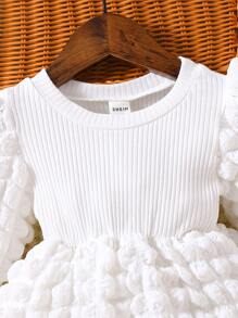 Baby Textured Puff Sleeve Dress - White - View 3