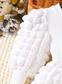 Baby Textured Puff Sleeve Dress - White - View 4