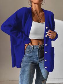 SHEIN Frenchy Cárdigan con doble bolsillo de hombros caídos - azul real - Ver 5