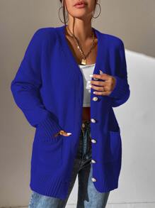 SHEIN Frenchy Cárdigan con doble bolsillo de hombros caídos - azul real - Ver 7