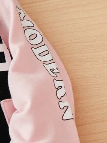 Bebé Cazadora de universidad con estampado de letra ribete de rayas sin capucha - Multicolor - Ver 5