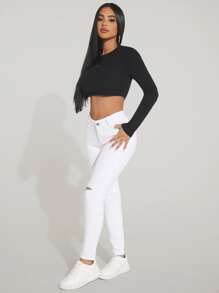 SHEIN SXY Ripped Skinny Jeans - White - View 2