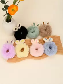7入組兔耳朵裝飾毛茸茸髮圈