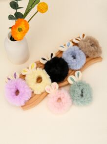 7入組兔耳朵裝飾毛茸茸髮圈