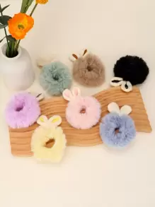 7入組兔耳朵裝飾毛茸茸髮圈