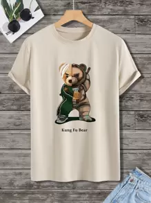 Manfinity Hypemode Men Bear And Letter Graphic Tee - Khaki - View 1