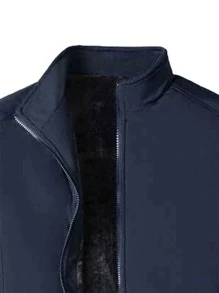 Manfinity Homme Men Plus Size Thermal Lined Zip-Up Padded Coat - Navy Blue - View 3