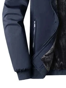 Manfinity Homme Men Plus Size Thermal Lined Zip-Up Padded Coat - Navy Blue - View 4