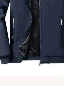 Manfinity Homme Men Plus Size Thermal Lined Zip-Up Padded Coat - Navy Blue - View 5