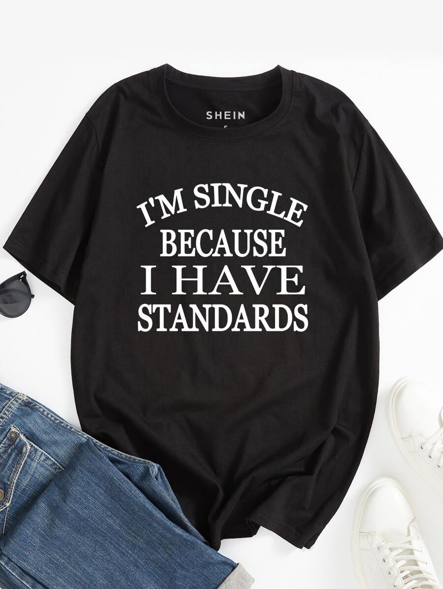 Hombres Camiseta con estampado de slogan - Negro - Ver 1