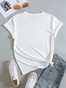 SHEIN LUNE Heart & Slogan Graphic Tee - White - View 2