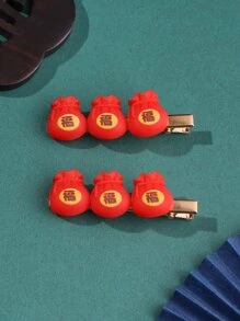 2pcs Chinese Character Pattern Blessing Bag Decor Alligator Hair Clip - Multicolor - View 3
