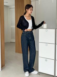 DAZY Solid Open Front Crop Cardigan - Black - View 8