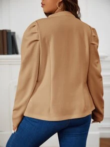 SHEIN Clasi áo khoác kích thước lớn Nút đôi màu trơn Thanh lịch - Màu Khaki - Xem 3