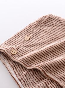 1入組條紋圖案頭髮極簡針織織物幹髮髮巾 - 咖啡棕 - 查看 7