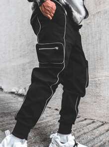 Manfinity EMRG 男士反光翻蓋口袋長褲 - 黑色 - 查看 3