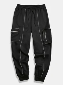 Manfinity EMRG 男士反光翻蓋口袋長褲 - 黑色 - 查看 4