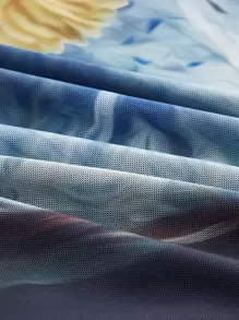 SHEIN MOD Figure Graphic Lettuce Trim Mesh Skirt - Multicolor - View 7