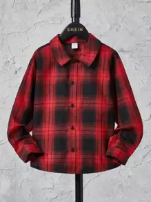 SHEIN 男孩格紋印花襯衫